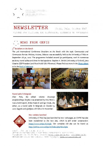 Newsletter : 12(2017) / Centre for Cultural and Historical Research of Socialism = Centar za kultorološka i povijesna istraživanja socijalizma ; editor Saša Vejzagić.