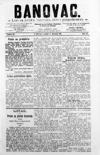 Banovac  : list za pouku, trgovinu, obrt i gospodarstvo : 24,32(1911) / odgovorni urednik Dragutin Benko.