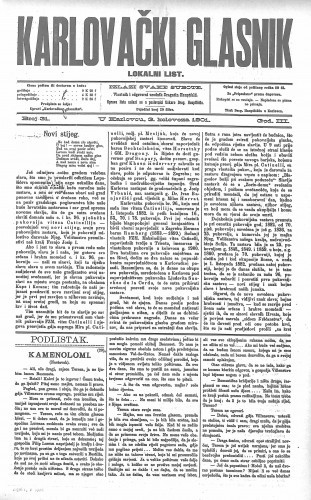 Karlovački glasnik : lokalni list : 3,31(1901) / odgovorni urednik Dragutin Hauptfeld.