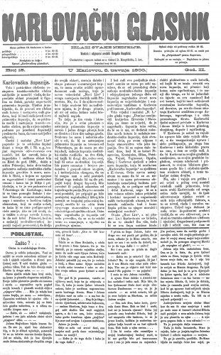 Karlovački glasnik : 2,15(1900) / odgovorni urednik Dragutin Hauptfeld.