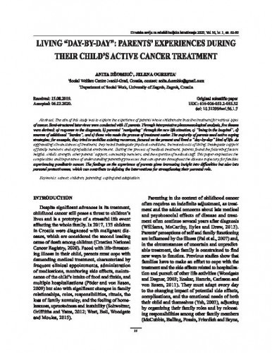 Living “day-by-day” : parents' experiences during their child's active cancer treatment / Anita Džombić, Jelena Ogresta.