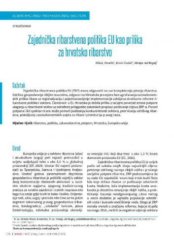 Zajednička ribarstvena politika EU kao prilika za hrvatsko ribarstvo   / Ornella Mikuš, Erwin Ćuskić, Mateja Jež Rogelj.