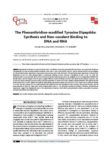 The phenanthridine-modified tyrosine dipeptide : synthesis and non-covalent binding to DNA and RNA / Antonija Erben, Josipa Matić, Nikola Basarić, Ivo Piantanida.