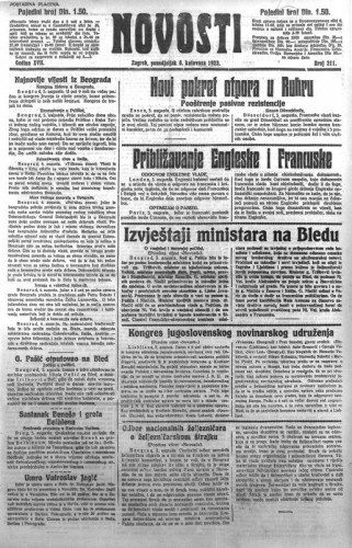 Novosti : 18,211(1923) / odgovorni urednik Lj. Z. Kara.