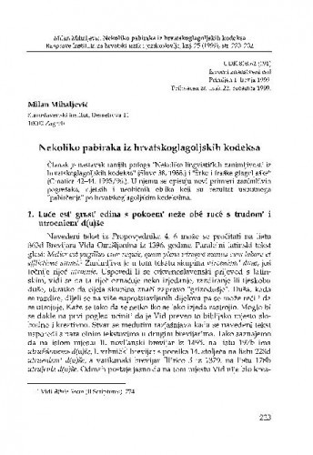 Nekoliko pabiraka iz hrvatskoglagoljskih kodeksa /Milan Mihaljević.