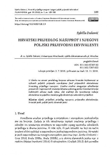 Hrvatski prijedlog nasuprot i njegovi poljski prijevodni ekvivalenti /Sybilla Daković.