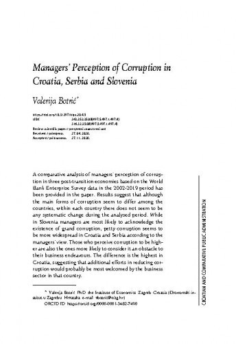 Managers' perception of corruption in Croatia, Serbia and Slovenia / Valerija Botrić.