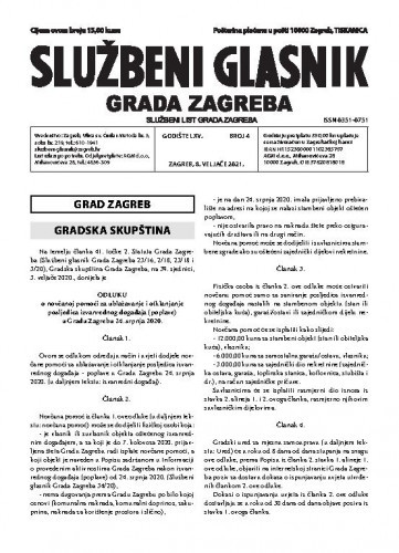 Službeni glasnik grada Zagreba : 65, 4(2021) / glavna urednica Mirjana Lichtner Kristić.