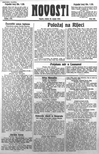 Novosti : 18,199(1923) / odgovorni urednik Lj. Z. Kara.