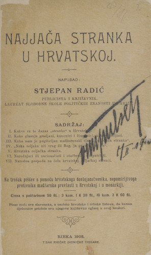 Najjača stranka u Hrvatskoj /napisao Stjepan Radić.