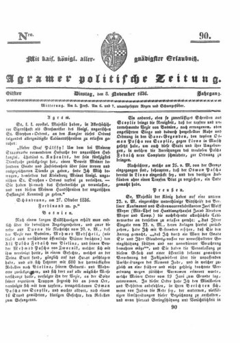 Agramer politische Zeitung : 11,90(1836) / Verlager und Redacteur Franz Stauduar und Ferd. Rosenau.