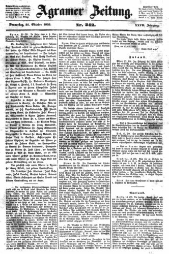 Agramer Zeitung : 26,242(1851) / für die Redaktion verantwortlich Ivan Sonvan. 