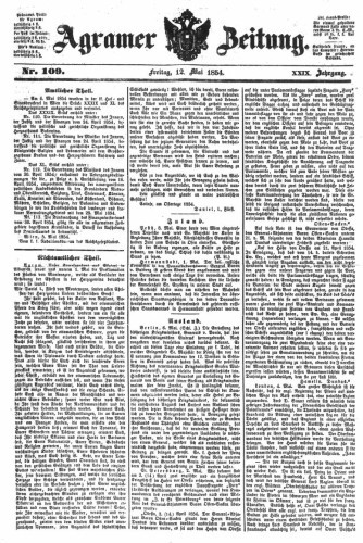 Agramer Zeitung : 29,109(1854) / für die Redaktion verantwortlich Ivan Sonvan. 