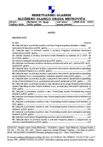 Neretvanski glasnik : službeno glasilo grada Metkovića : 5(2025) / glavni i odgovorni urednik Mojmir Vladimir.