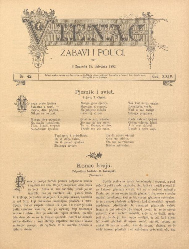 Vienac : zabavi i pouci. : 24,42(1892) / uredjuju V. Klaić i M. Maravić.