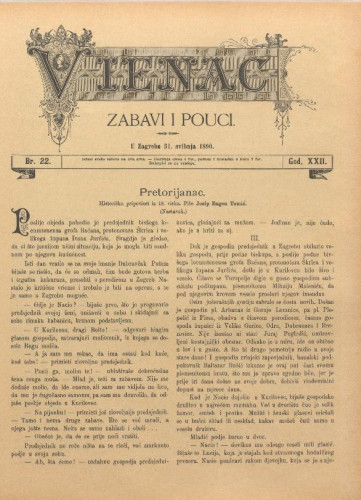 Vienac : zabavi i pouci. : 22,22(1890) / uredjuju V. Klaić i M. Maravić.