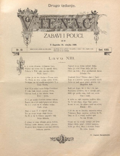 Vienac : zabavi i pouci. : 30,13(1898) / uredjuje Bartol Inhof.