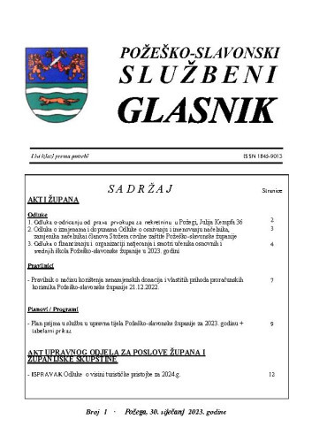 Požeško-slavonski službeni glasnik : 1(2023)  / glavna urednica Mateja Tomašević.