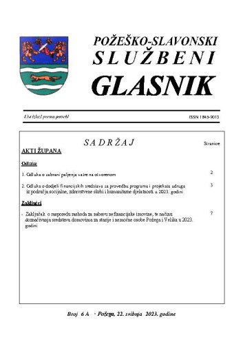 Požeško-slavonski službeni glasnik : 6a(2023)  / glavna urednica Mateja Tomašević.
