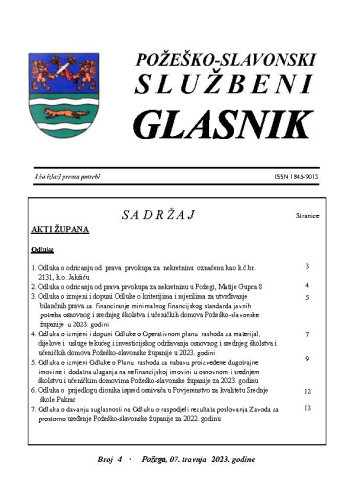 Požeško-slavonski službeni glasnik : 4(2023)  / glavna urednica Mateja Tomašević.