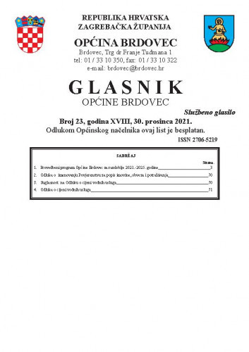 Glasnik Općine Brdovec : 18,23(2021)/ uredništvo Alen Prelec, Maja Coner i Daniel Bukovinski.