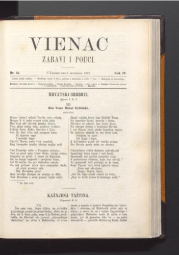 Vienac : zabavi i pouci. : 4,45(1872) / urednik Franjo Marković.