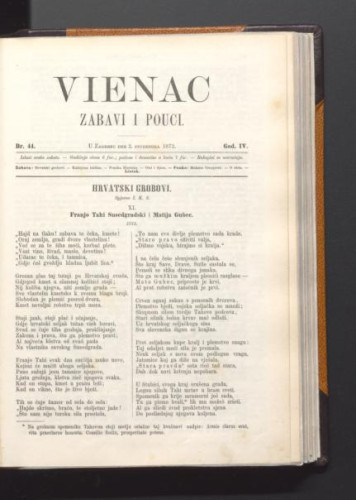 Vienac : zabavi i pouci. : 4,44(1872) / urednik Franjo Marković.