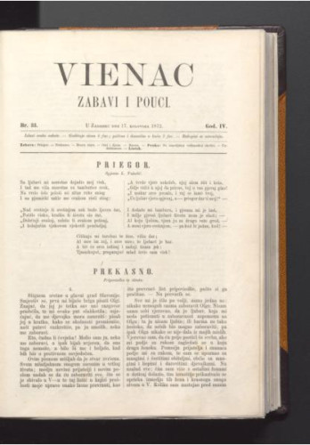 Vienac : zabavi i pouci. : 4,33(1872) / urednik Franjo Marković.