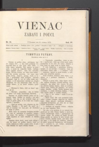 Vienac : zabavi i pouci. : 4,21(1872) / urednik Franjo Marković.