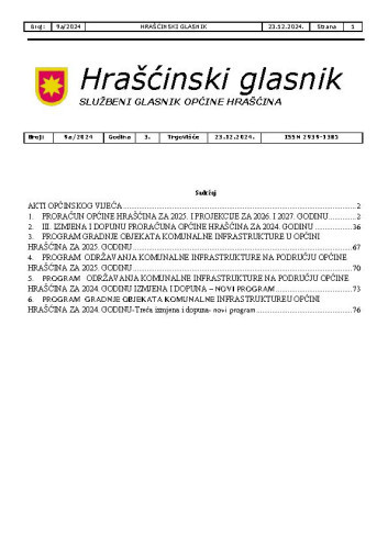 Hrašćinski glasnik : službeni glasnik Općine Hrašćina : 3,9a(2024) / odgovorni urednik Ivana Čavec.