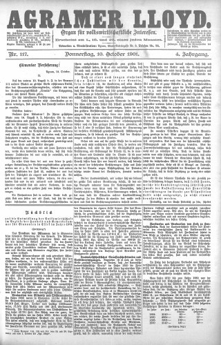 Agramer Lloyd  : organ für volkswirtschaftliche Interessen : 4,117(1901) / verantwortlicher Redacteur E. L. Blau.