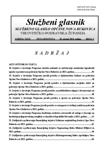 Službeni glasnik  : službeno glasilo Općine Nova Bukovica : 31,2(2024) / Općina Nova Bukovica ; odgovorni urednik Irena Stipanović.