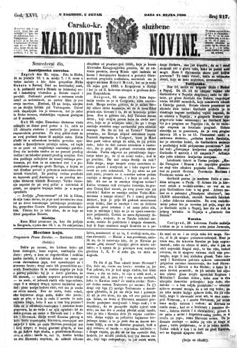 Carsko-kr. službene narodne novine : 26,217(1860)  / odgovorni učrednik Dr. Demeter.