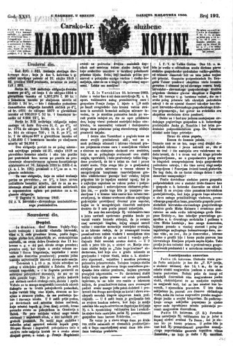 Carsko-kr. službene narodne novine : 26,192(1860)  / odgovorni učrednik Dr. Demeter.