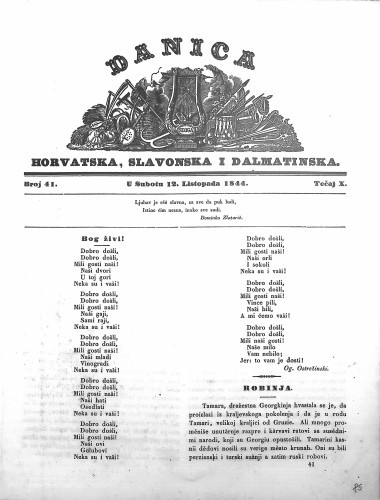 Danica horvatska, slavonska i dalmatinska : 10,41(1844)  / učrednik Ljudevit Gaj.