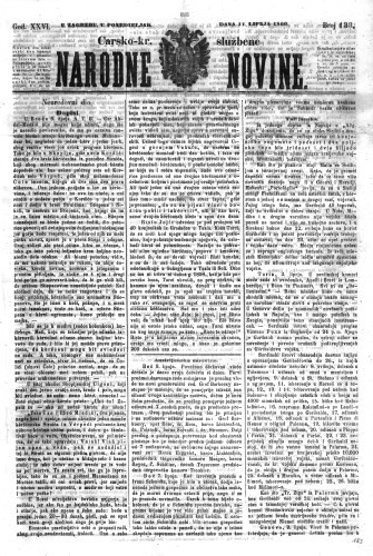 Carsko-kr. službene narodne novine : 26,133(1860)  / odgovorni učrednik Dr. Demeter.