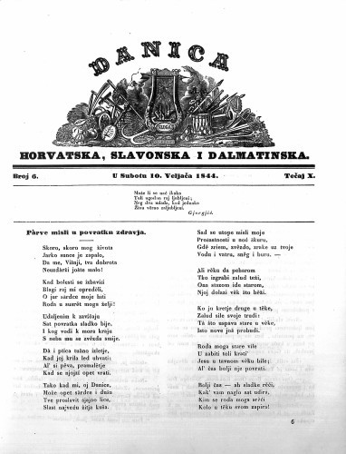 Danica horvatska, slavonska i dalmatinska : 10,6(1844)  / učrednik Ljudevit Gaj.