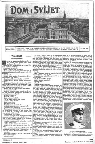 Dom i sviet  : ilustrovani list za zabavu, pouku i viesti dnevnih dogadjaja, javnom i društvenom životu, umjetnosti i znanosti, trgovini, obrtu, glazbi i kazalištu : 32,17(1919) / urednik Rudolf Kugli.