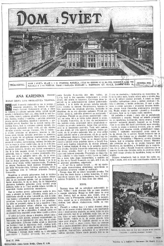 Dom i sviet   : ilustrovani list za zabavu, pouku i viesti dnevnih dogadjaja, javnom i društvenom životu, umjetnosti i znanosti, trgovini, obrtu, glazbi i kazalištu : 28,17(1915)  / urednik Stjepan Kugli.