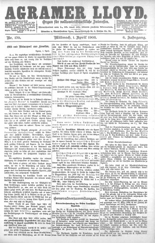 Agramer Lloyd  : organ für volkswirtschaftliche Interessen : 6,170(1903) / verantwortlicher Redacteur E. L. Blau.