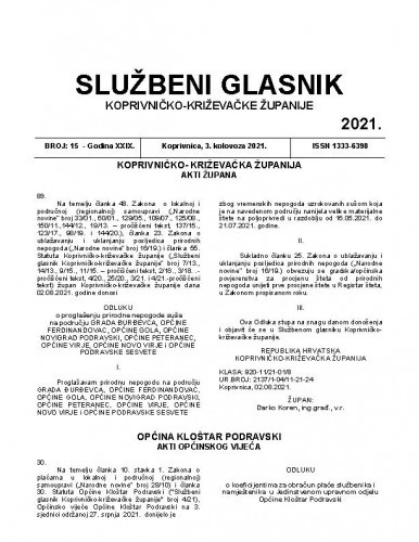 Službeni glasnik Koprivničko-križevačke županije : 29,15(2021) / glavni i odgovorni urednik Marina Horvat.