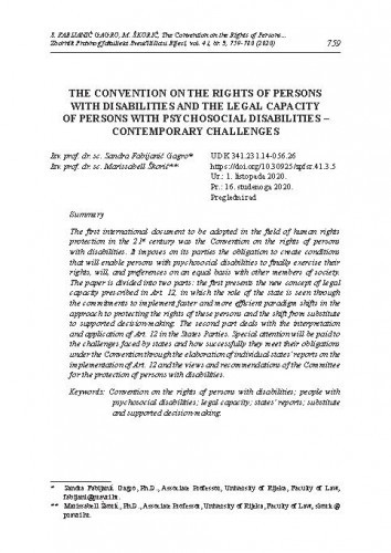 The Convention on the rights of persons with disabilities and the legal capacity of persons with psychosocial disabilities : contemporary challenges / Sandra Fabijanić Gagro, Marissabell Škorić.