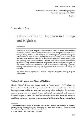 Urban health and happiness in hutongs and highrises / Hans-Martin Sass.