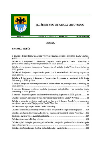 Službene novine Grada Vrbovskog : 9,15(2023)  / glavni urednik Marina Tonković.