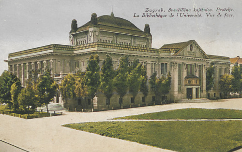 Zagreb, Sveučilišna knjižnica. : Pročelje = La Bibliothèque de l'Université. Vue de face.