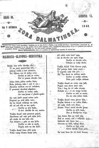 Zora dalmatinska : 6,19(1849) / urednici Bratja Battara.