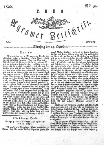 Luna Agramer Zeitschrift : 1,34(1826) / Herausgeber und Redacteurs F. S. Stauduar.