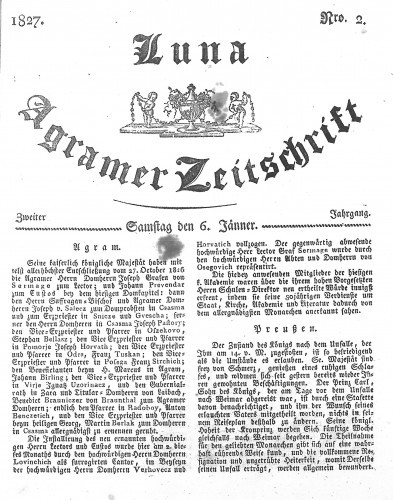 Luna Agramer Zeitschrift : 2,2(1827) / Herausgeber und Redacteurs F. S. Stauduar und F. Rosenau.