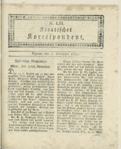 Kroatischer Korrespondent : 1,53(1789)   / [Johann Thomas].
