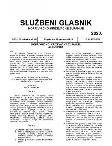 Službeni glasnik Koprivničko-križevačke županije : 28,28(2020) / glavni i odgovorni urednik Marina Horvat.